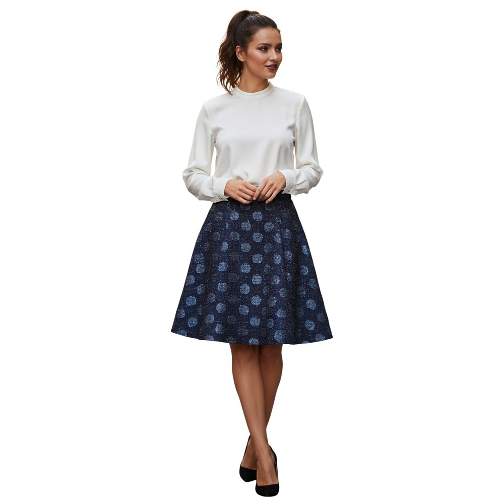 Eva Franco Navy Blue Sequin Polka Dot Tweed Mini Skirt 6 Holiday Party Preppy